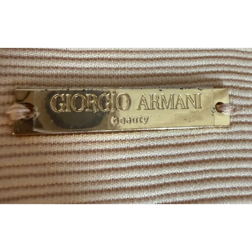 Giorgio Armani Beauty Ribbed Wristlet Makeup Bag‎ Champagne Gold GA Logo Clutch